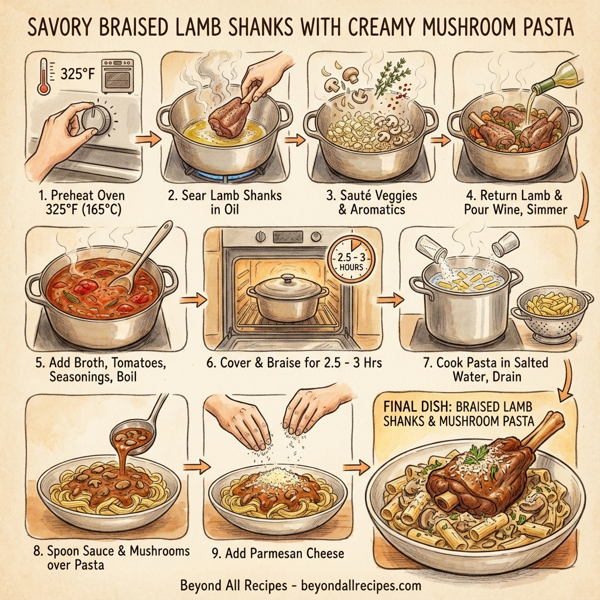 Savory Braised Lamb Shanks with Creamy Mushroom Pasta instructions