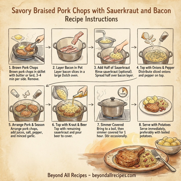 Savory Braised Pork Chops with Sauerkraut and Bacon instructions
