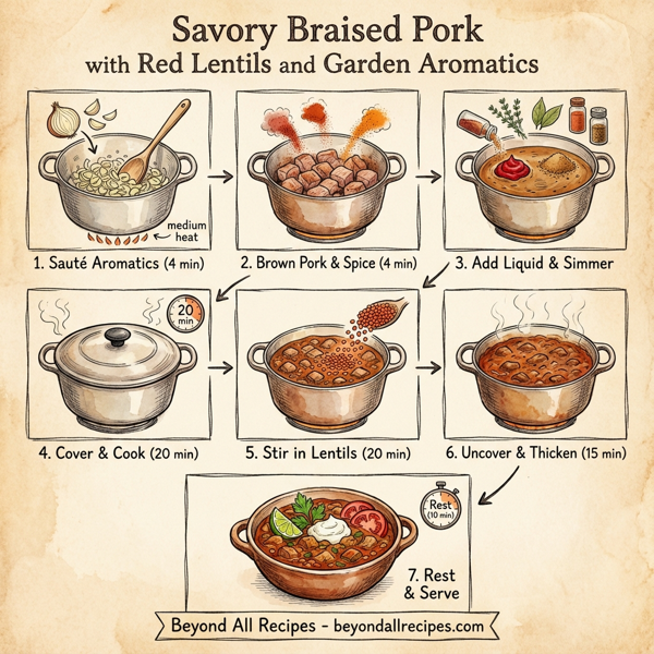 Savory Braised Pork with Red Lentils and Garden Aromatics instructions