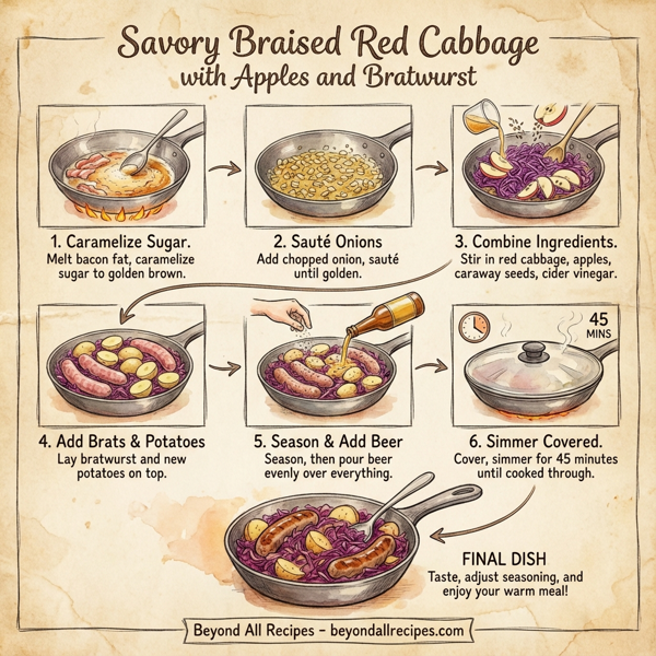 Savory Braised Red Cabbage with Apples and Bratwurst instructions