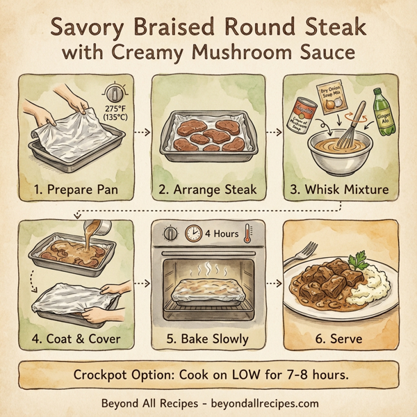 Savory Braised Round Steak with Creamy Mushroom Sauce instructions