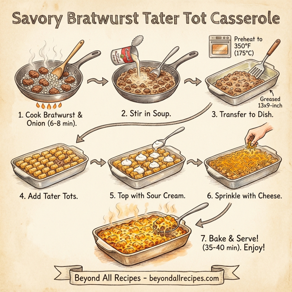 Savory Bratwurst Tater Tot Casserole instructions