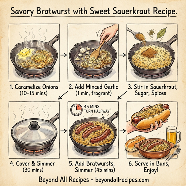 Savory Bratwurst with Sweet Sauerkraut instructions