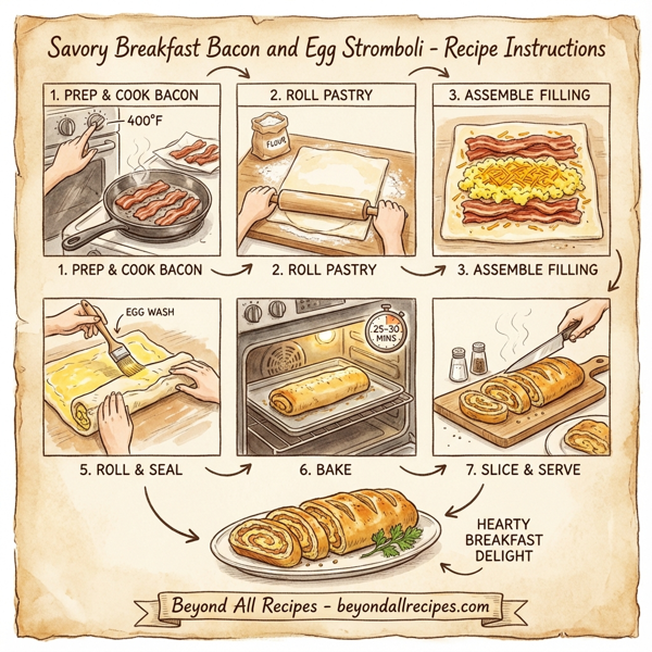 Savory Breakfast Bacon and Egg Stromboli instructions