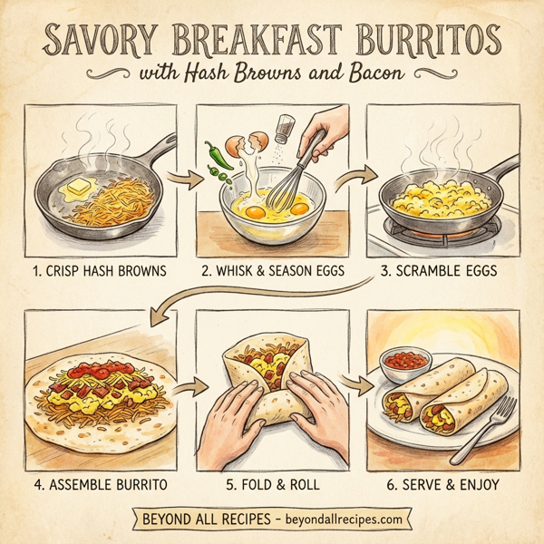 Savory Breakfast Burritos with Hash Browns and Bacon instructions