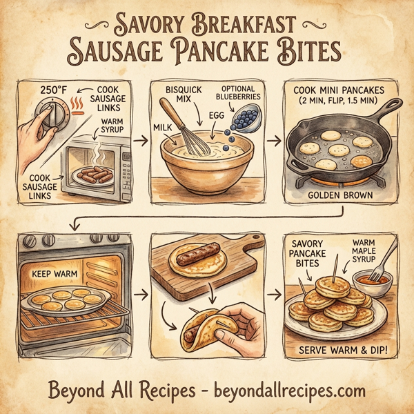 Savory Breakfast Sausage Pancake Bites instructions