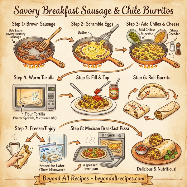 Savory Breakfast Sausage & Chile Burritos instructions