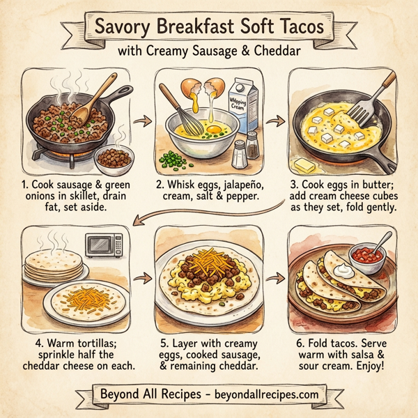 Savory Breakfast Soft Tacos with Creamy Sausage & Cheddar instructions