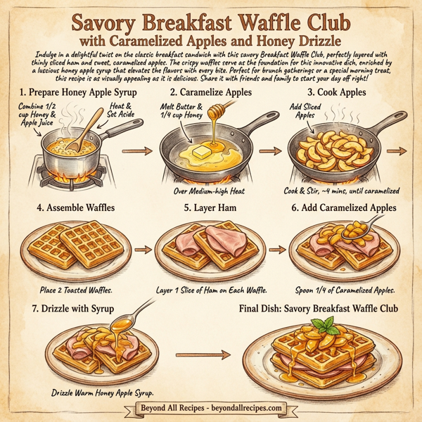 Savory Breakfast Waffle Club with Caramelized Apples and Honey Drizzle instructions