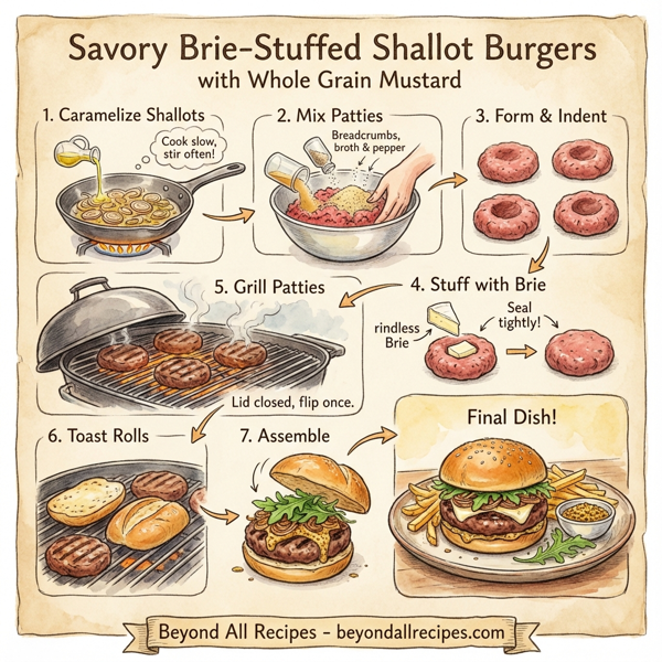Savory Brie-Stuffed Shallot Burgers with Whole Grain Mustard instructions