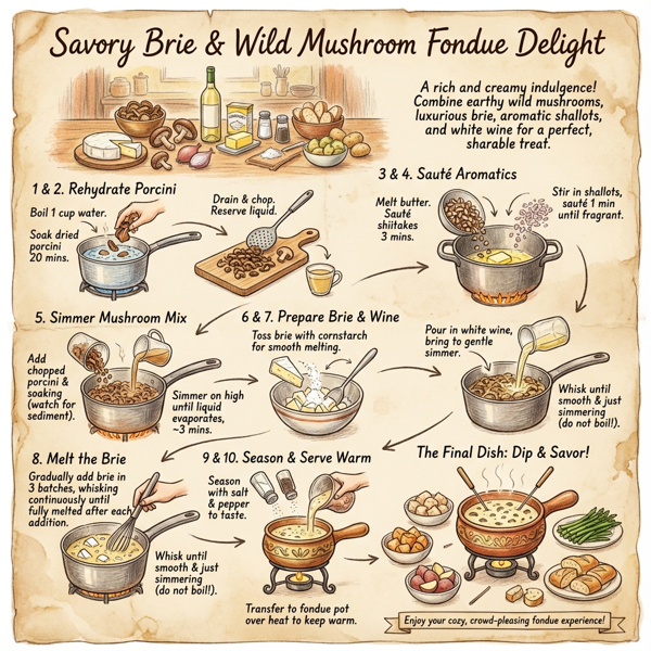 Savory Brie and Wild Mushroom Fondue Delight instructions