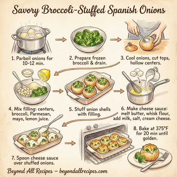 Savory Broccoli-Stuffed Spanish Onions instructions