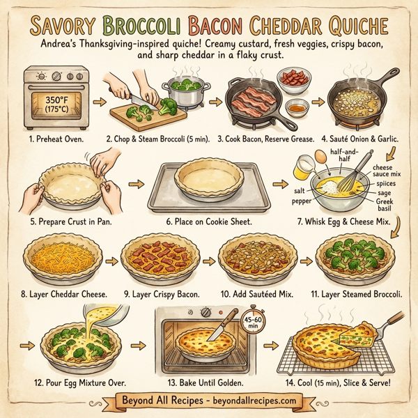 Savory Broccoli Bacon Cheddar Quiche instructions