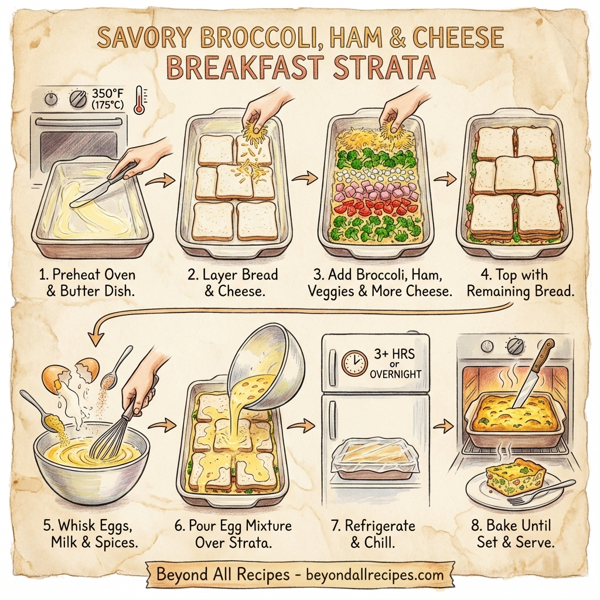 Savory Broccoli, Ham & Cheese Breakfast Strata instructions