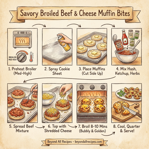 Savory Broiled Beef & Cheese Muffin Bites instructions