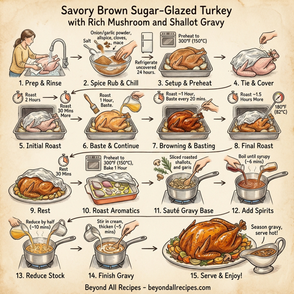 Savory Brown Sugar-Glazed Turkey with Rich Mushroom and Shallot Gravy instructions