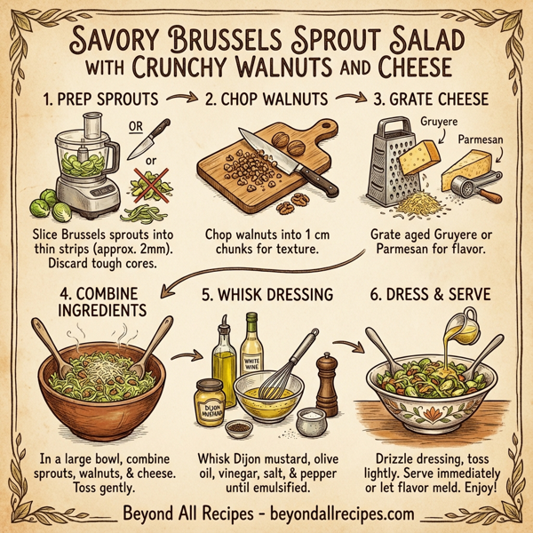 Savory Brussels Sprout Salad with Crunchy Walnuts and Cheese instructions
