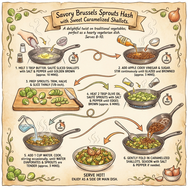 Savory Brussels Sprouts Hash with Sweet Caramelized Shallots instructions