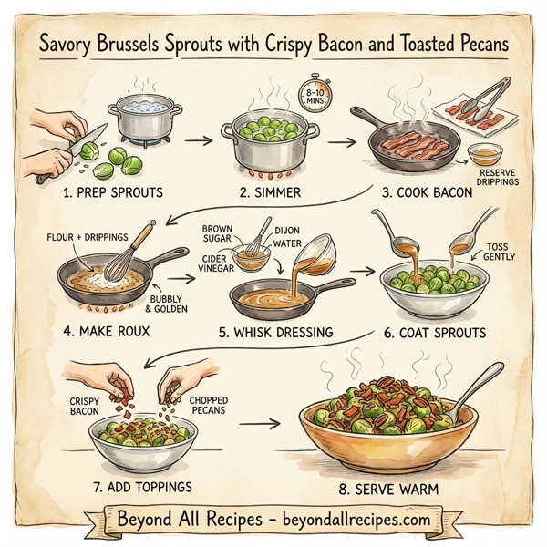 Savory Brussels Sprouts with Crispy Bacon and Toasted Pecans instructions