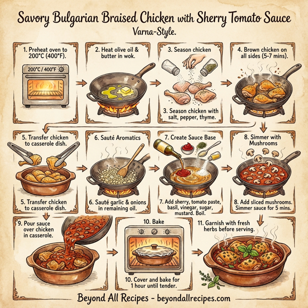 Savory Bulgarian Braised Chicken with Sherry Tomato Sauce instructions