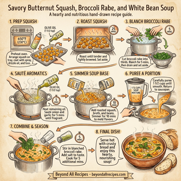 Savory Butternut Squash, Broccoli Rabe, and White Bean Soup instructions