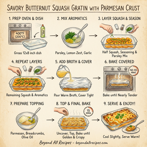 Savory Butternut Squash Gratin with Parmesan Crust instructions