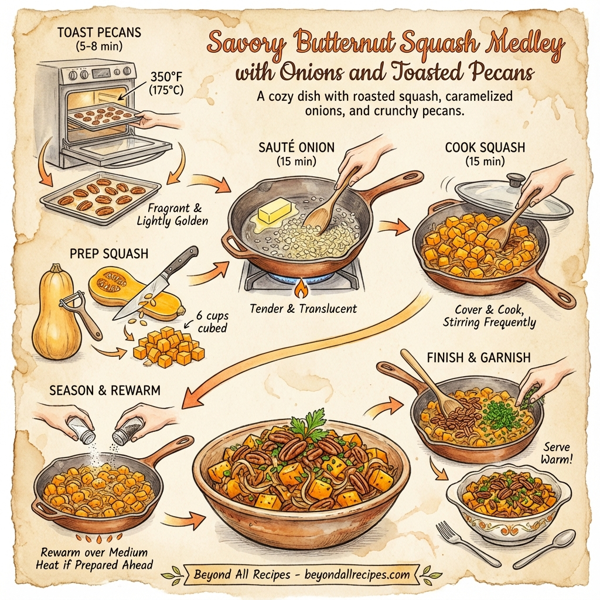 Savory Butternut Squash Medley with Onions and Toasted Pecans instructions