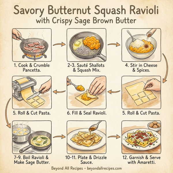 Savory Butternut Squash Ravioli with Crispy Sage Brown Butter instructions