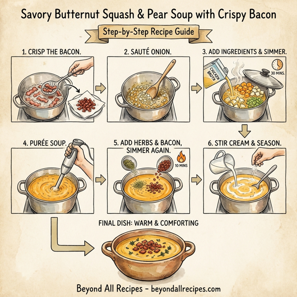 Savory Butternut Squash and Pear Soup with Crispy Bacon instructions
