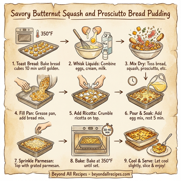 Savory Butternut Squash and Prosciutto Bread Pudding instructions