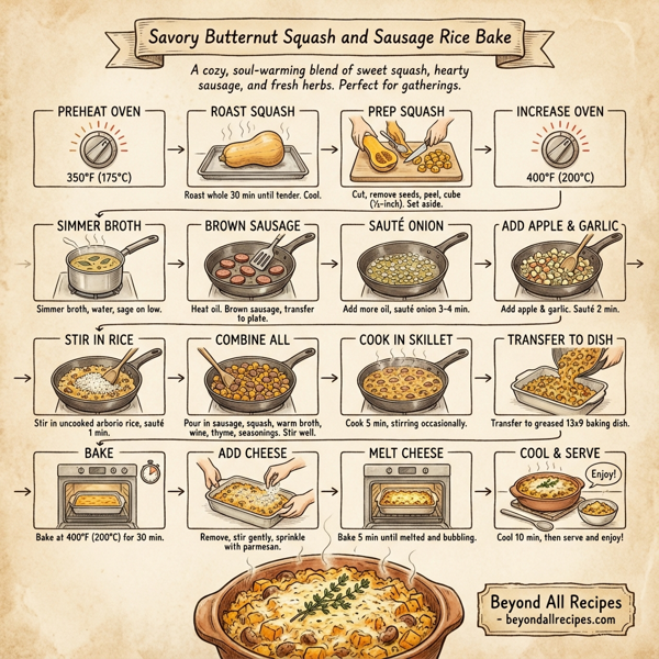 Savory Butternut Squash and Sausage Rice Bake instructions