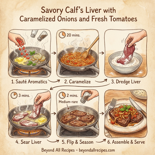Savory Calf's Liver with Caramelized Onions and Fresh Tomatoes instructions