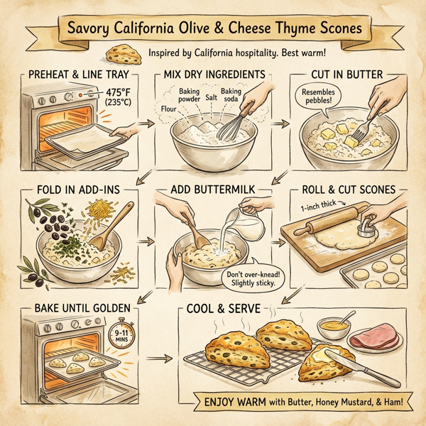 Savory California Olive & Cheese Thyme Scones instructions