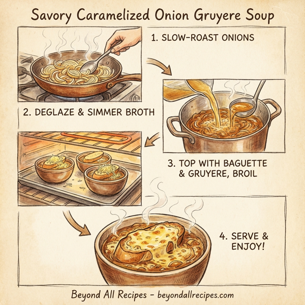 Savory Caramelized Onion Gruyere Soup instructions