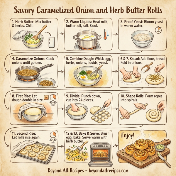 Savory Caramelized Onion and Herb Butter Rolls instructions