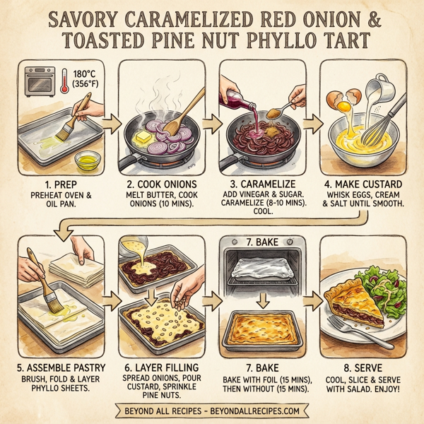 Savory Caramelized Red Onion and Toasted Pine Nut Phyllo Tart instructions