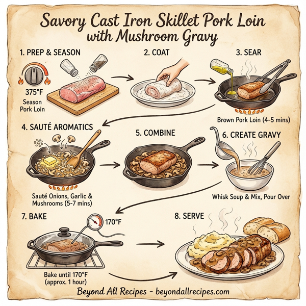 Savory Cast Iron Skillet Pork Loin with Mushroom Gravy instructions