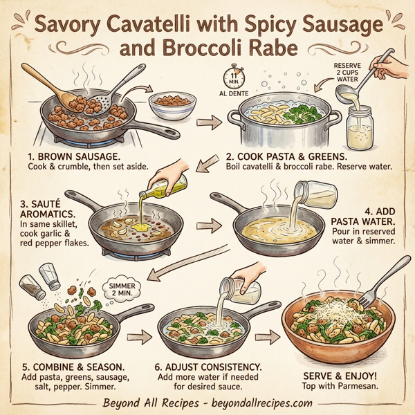 Savory Cavatelli with Spicy Sausage and Broccoli Rabe instructions