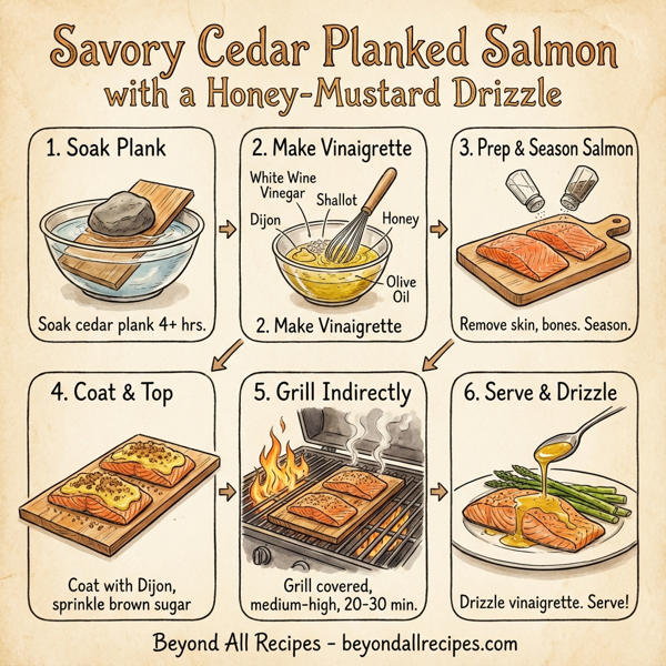 Savory Cedar Planked Salmon with a Honey-Mustard Drizzle instructions