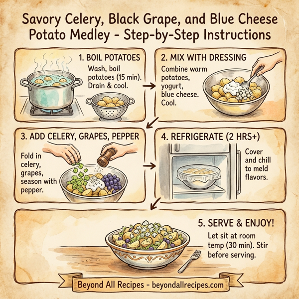 Savory Celery, Black Grape, and Blue Cheese Potato Medley instructions