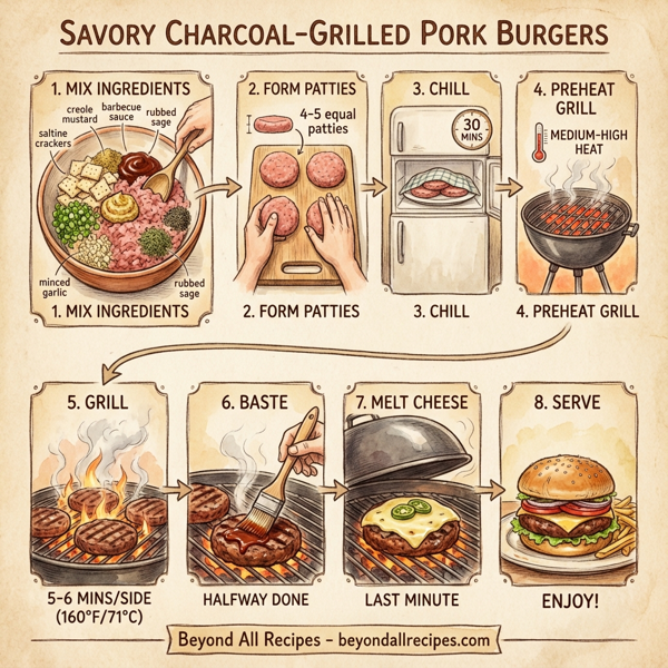 Savory Charcoal-Grilled Pork Burgers with Spicy Jalapeño Jack instructions