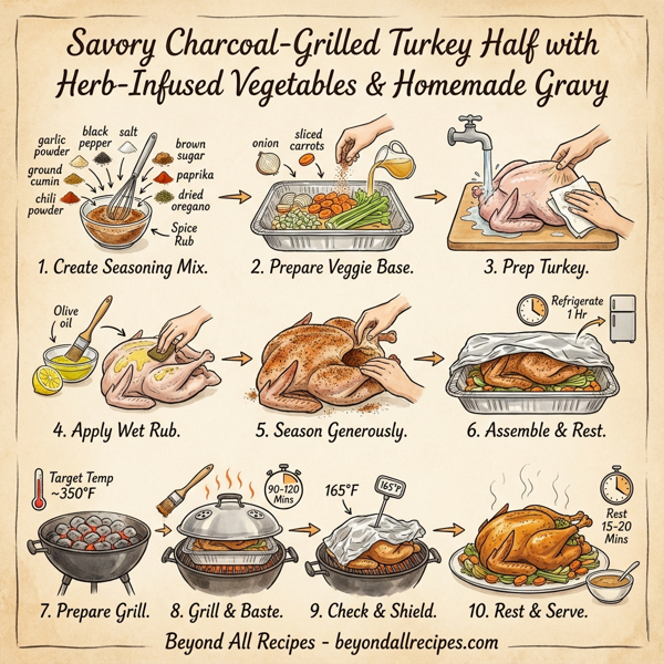 Savory Charcoal-Grilled Turkey Half with Herb-Infused Vegetables instructions