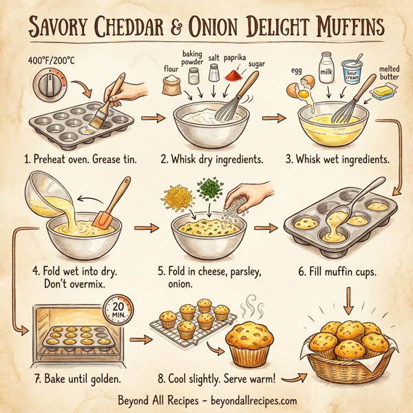 Savory Cheddar and Onion Delight Muffins instructions
