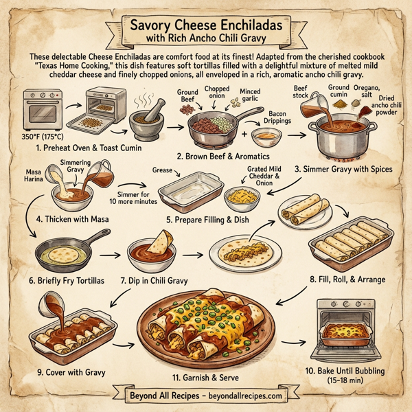 Savory Cheese Enchiladas with Rich Ancho Chili Gravy instructions