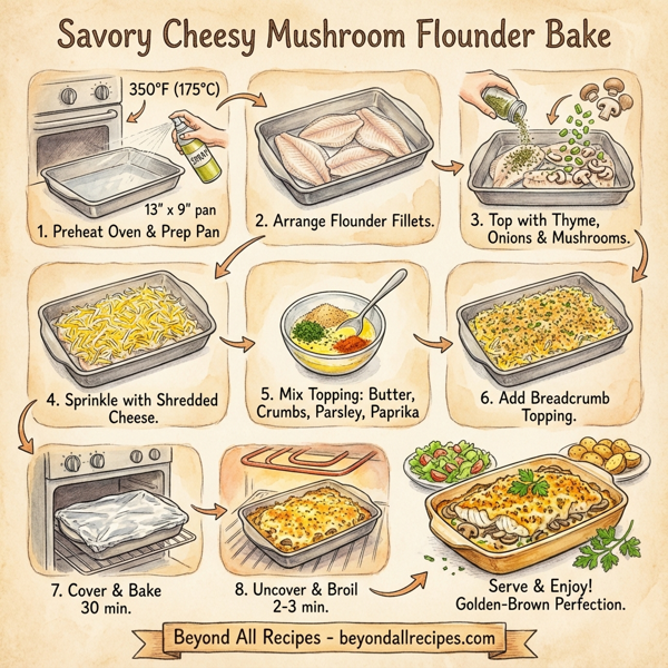 Savory Cheesy Mushroom Flounder Bake instructions