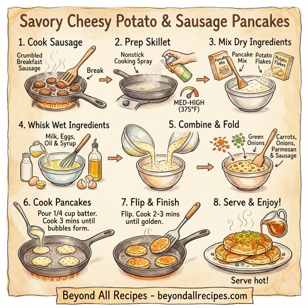 Savory Cheesy Potato & Sausage Pancakes instructions