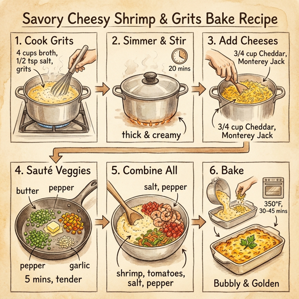 Savory Cheesy Shrimp & Grits Bake instructions