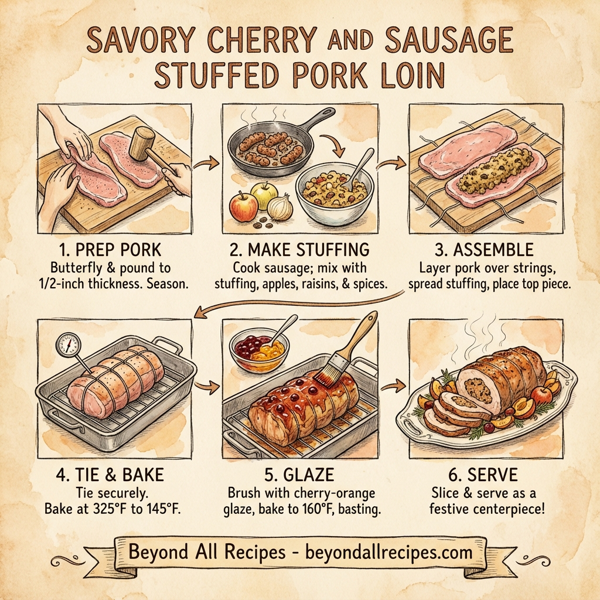 Savory Cherry and Sausage Stuffed Pork Loin instructions