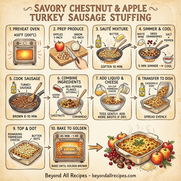 Savory Chestnut and Apple Turkey Sausage Stuffing instructions