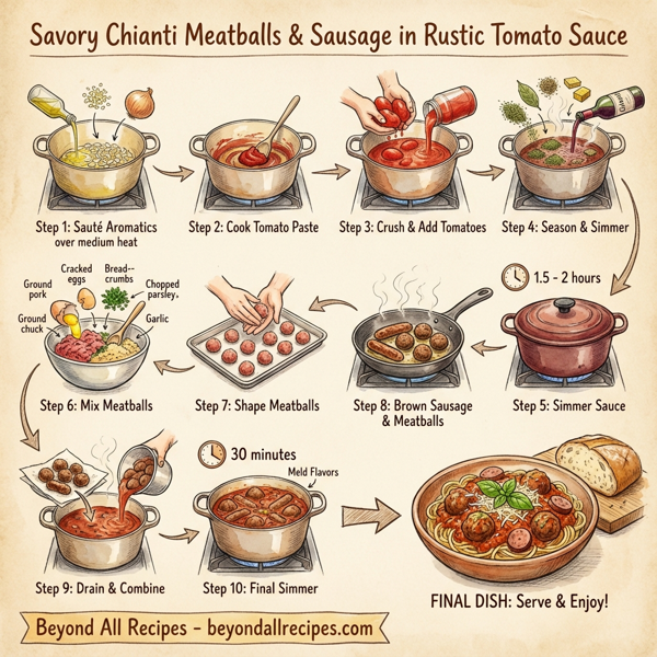 Savory Chianti Meatballs & Sausage in Rustic Tomato Sauce instructions